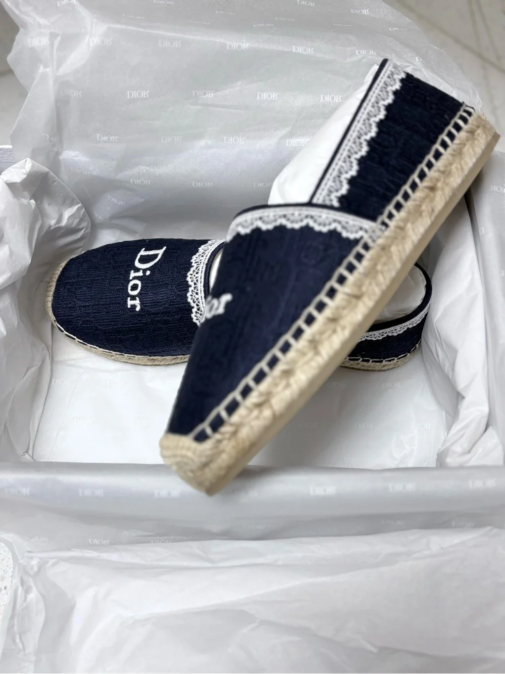 Dior Navy Blue Espadrille Slip-On Shoes with White Logo Sz 37 eu / 7 us - Picture 3 of 7